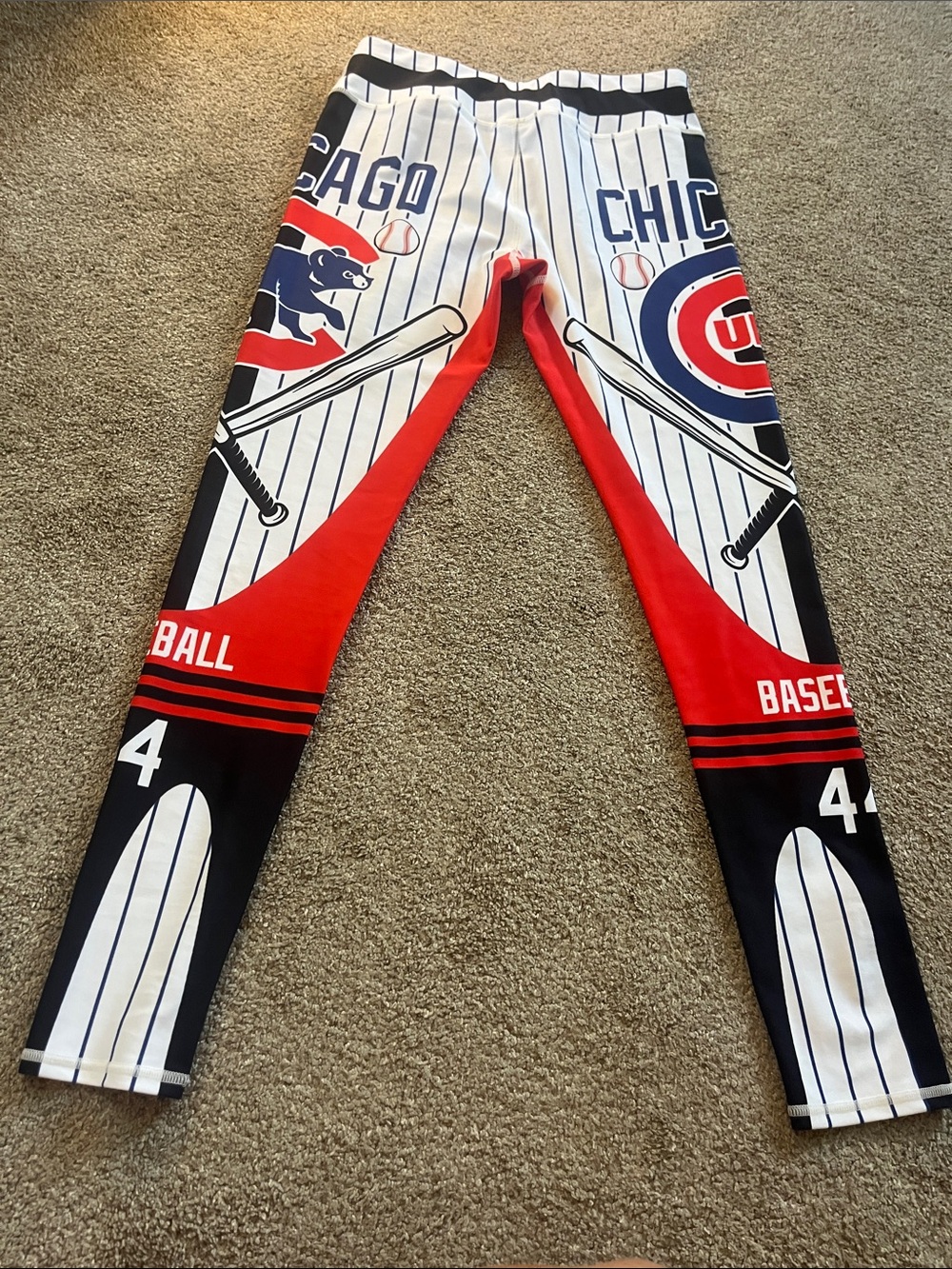 🇺🇸⚾️🐻Chicago Cubs Baseball Workout/Yoga Leggings szL Pinstripe Red White Blue - Picture 8 of 9